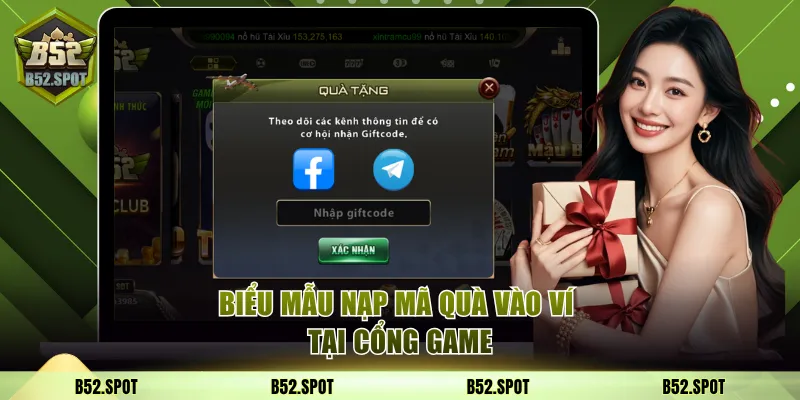 Biểu mẫu nạp mã quà vào ví tại cổng game